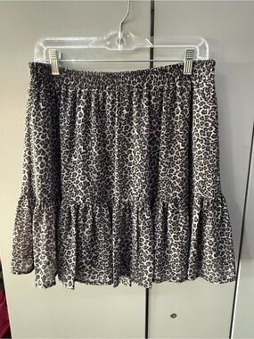 Michael Kors Black and Cream Leopard Tiered Midi Skirt